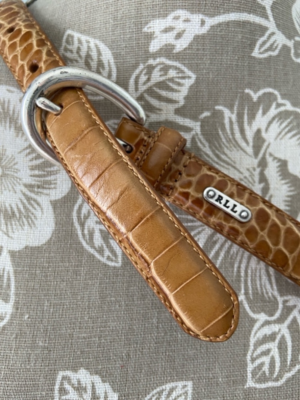 Ralph Lauren Croc-Embossed Leather Belt in Tan Brown - Picture 2 of 12